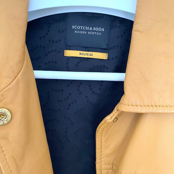 Maison Scotch Tan Star Print Leather Jacket XS - Picture 5 of 7